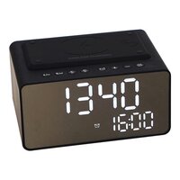 Wave Stereo Digital Alarm Clock - Compact 70x130x90mm, Black | Bluetooth, Usb Charging, Fm Radio, Dual Alarms, Battery Backup, Light Dimming, Anti-theft Security