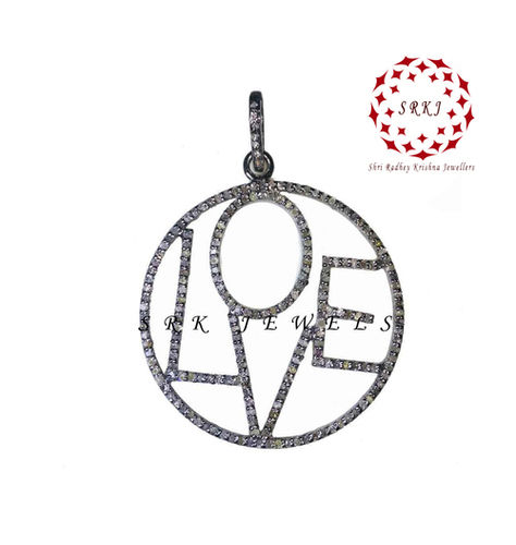 925 Starling silver Handmade Pave Diamond Round Love Pendant