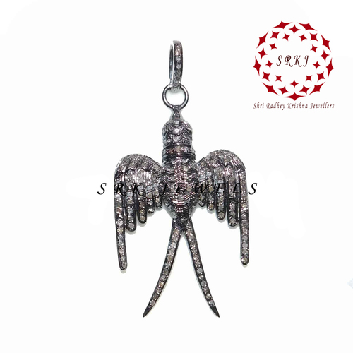 925 Sterling Silver Handmade Pave Diamond Bird Style Fancy Pendant - 54x22 Mm, 0.48 Cts Diamonds | Elegant Design, Unique Style, Necklace Pendant