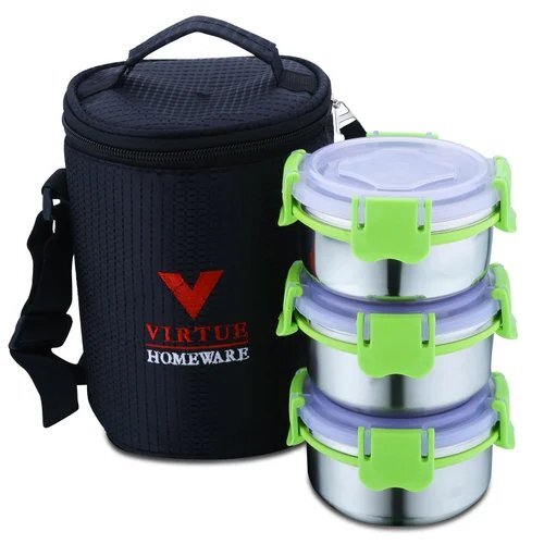 Feast 3 Virtue Homeware Green Stainless Steel Insulated Lunch Box