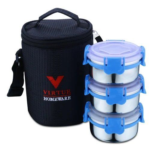 Feast 3 Virtue Homeware Blue Stainless Steel Insulated Lunch Box