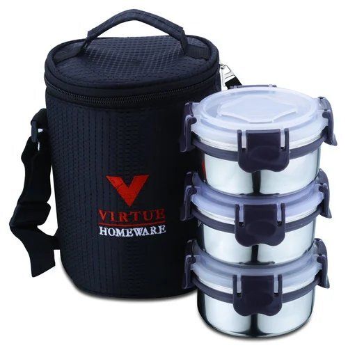 Feast 3 Virtue Homeware Grey Stainless Steel Insulated Lunch Box