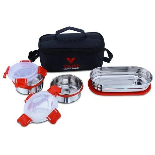 Feast 2 Plus 1 Virtue Homeware Red Stainless Steel Lunch Box