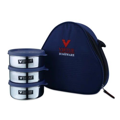 Feast 3 Virtue Homeware Navy Blue Stainless Steel Container Set Capacity: 200 Milliliter (Ml)