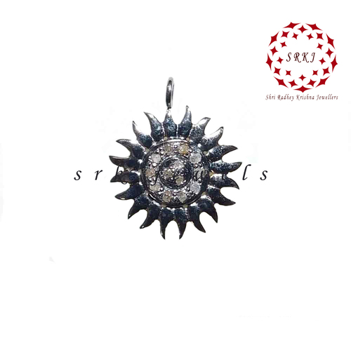 925 Sterling Silver Handmade Pave Diamond Sunburst Style Pendant - 54x22 mm, 0.48 ct Diamonds, Elegant Design, Unique Handmade Craftsmanship