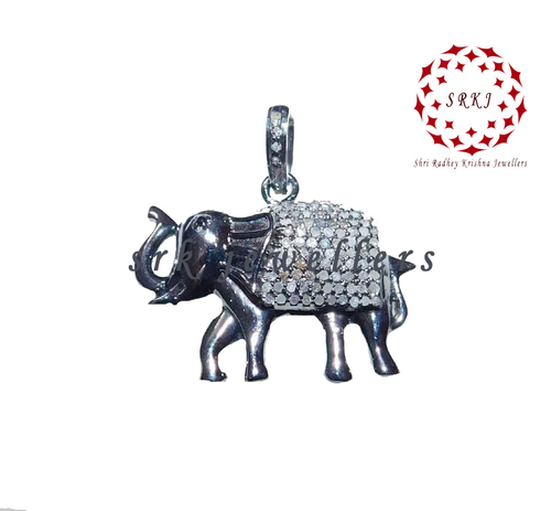 925 Sterling Silver Handmade Pave Diamond Small Elephant Pendant - 54x22 mm, Black Rhodium Finish, Elegant Design, Stylish Fashion Accessory, Gift Item, 4.3 Grams