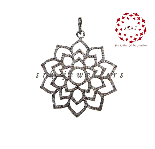 925 Starling silver Handmade Pave Diamond Stylish Flower Pendant