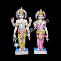 Polished Marble Laxmi Narayan Statue - 10 Inch Multicolored Design | Perfect for Hinduism Themed Worship, Available in Multiple Sizes