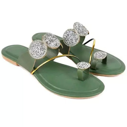 Ladies Fancy Green Sandal - PVC Outsole, Sizes IND-4 to IND-9, Vibrant Green Color, Slip-On Style for All Seasons