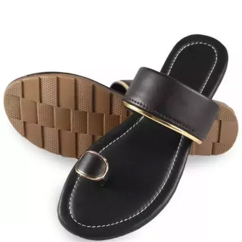 Ladies Angutha Sandal - Synthetic Leather, IND-4 to IND-9, Black Color | Flat-Heel Design for All Seasons - Versatile Footwear for Casual Outings