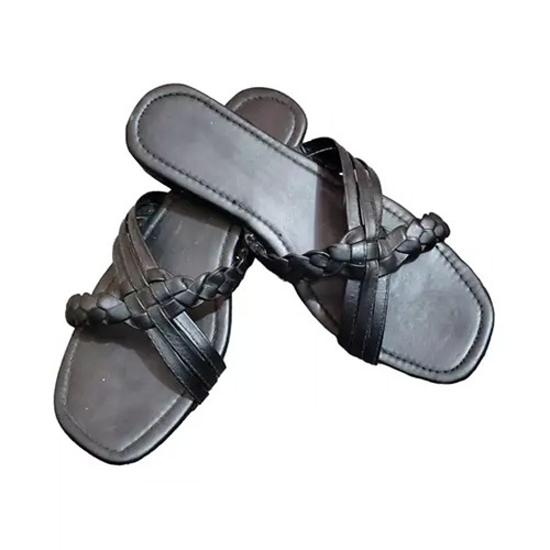 Ladies Cross Strap Sandals - Synthetic Leather IND-4 to IND-9 Black Color | Flat Heel Versatile Design for All Seasons & Occasions