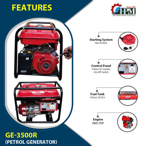 Portable Petrol Generator 3.2 KVA Model GE 3500R Recoil Start