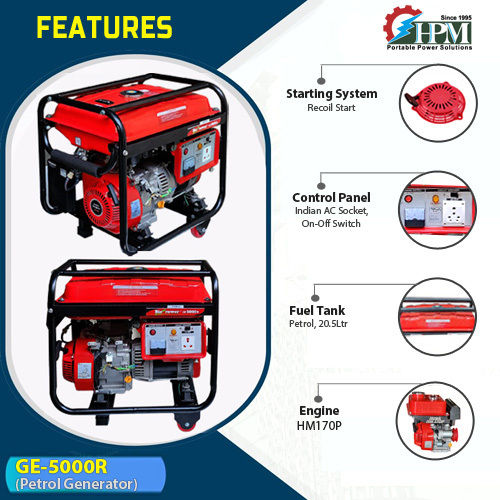 5 KVA  Petrol Generator Model GE-5000R Recoil Start