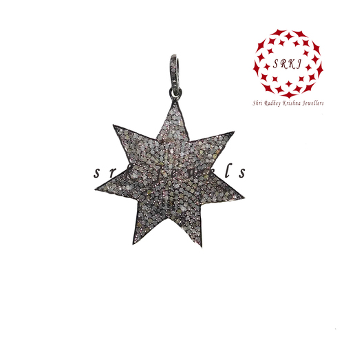 925 Sterling Silver Handmade Black Rhodium Pave Diamond Star Shape Pendant - 54x22 mm, 0.48 cts Diamonds | Elegant Design, Premium Materials, Stylish Accessory