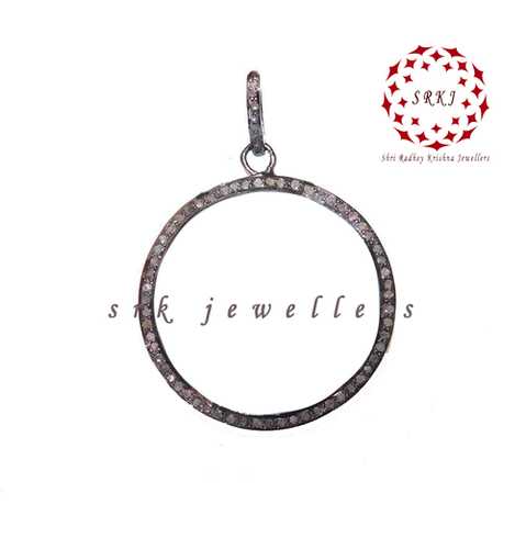 925 Sterling Silver Handmade Fancy Round Pave Diamond Pendant - 54x22 mm, 0.48 cts Diamonds | Elegant Design, High Quality, Luxury Jewelry, Black Rhodium Finish