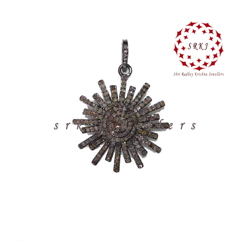 925 Starling silver Handmade Sunburst Style Fancy Pave Diamond Pendant