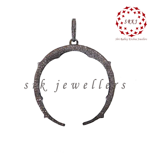 925 Sterling Silver Handmade Pave Diamond Crescent Moon Pendant - Size 54x22 Mm, Black Rhodium Finish | Elegant Design, 0.48 Cts Diamonds, Unisex Wear