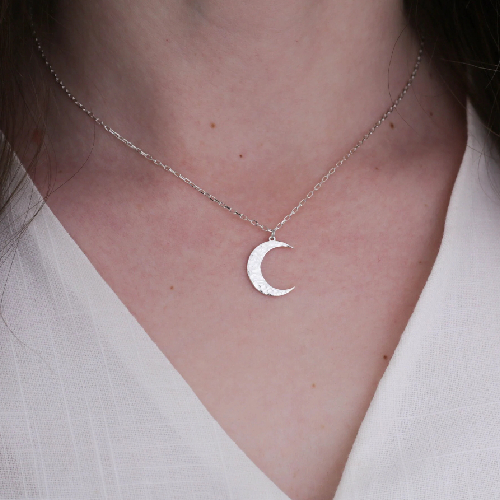 925 Starling Silver Handmade Pave Diamond Small Crescent Moon Style Pendant