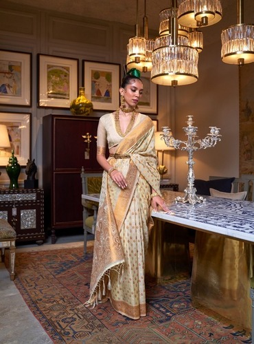 Elegant Khadi Copper Zari Saree