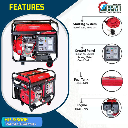 Petrol 7 KVA Generator Model HP-9500E Recoil and Self Start