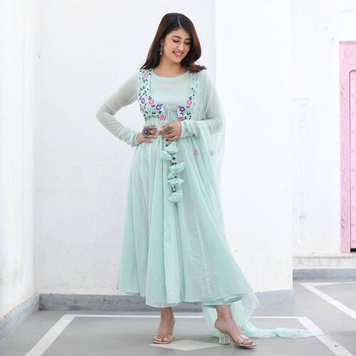 Elegant Fox Georgette Mint Suit Set