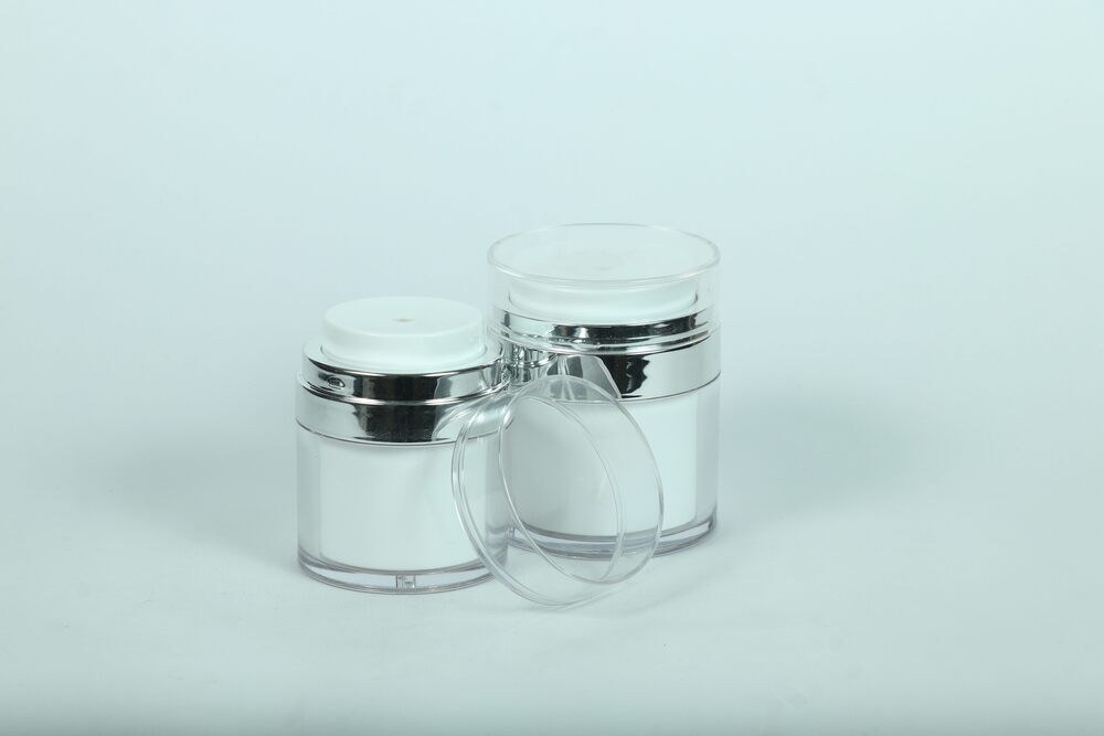 50GM Airless Jar - Plastic Material 50ML Capacity White with Silver Ring | Ideal for Creams Serums & Cosmetics Preservation