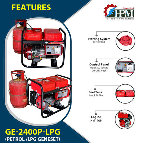 Petrol and LPG RUN 2.1 KVA LPG Generator Model GE-2400P-LPG Recoil Start