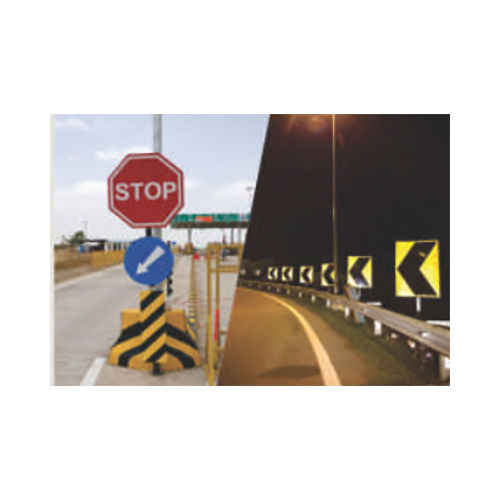 Multicolor Hazard Marker And Chevron Road Sign Boards