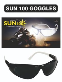 Sun 100 Black Safety Goggles - Polycarbonate, Universal Fit, Black | Lightweight Design, Uv Protection, High Impact Resistance, Waterproof, Reusable