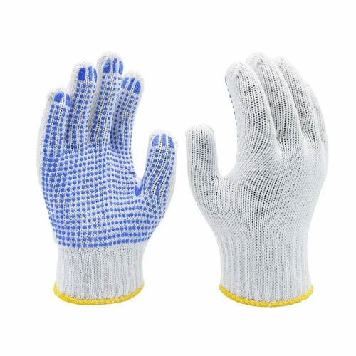Poly Cotton Knitted Hand Gloves With Pvc Dots