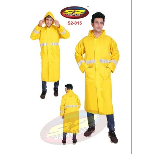 S2-015 PU Long Rain Coat Florescent with Taping & Reflective Tape