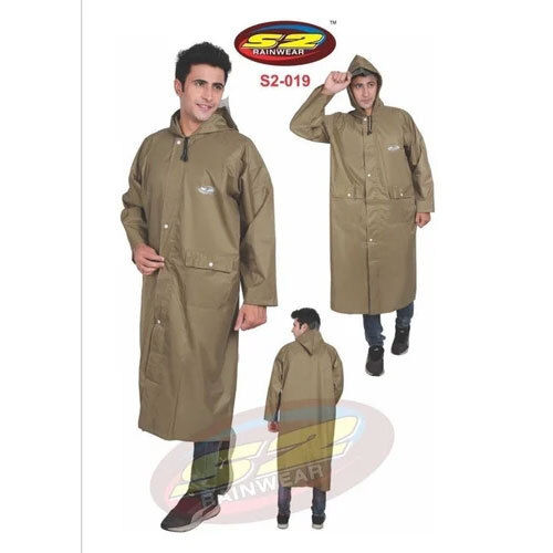 S2-019 PU Khaki Long Rain Coat with Taping - Superior Quality