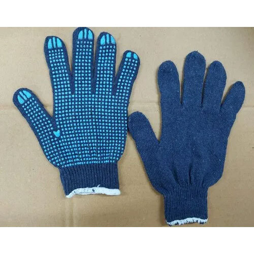 Blue Knitted Dotted Gloves