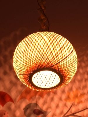 Round Bamboo Lampshade - Light Source: Fluorescent