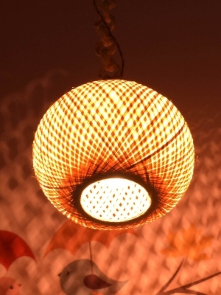 Round Bamboo Lampshade - Natural Bamboo, 8 Inch Spherical Shape | Traditional Style, Electric Power Source, Fluorescent Light Compatibility