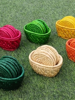 Tea Coaster - Moonj Grass Material 4 Inch Round Woven Design Natural or Customized Colour | Beautiful Handmade Tea Coaster