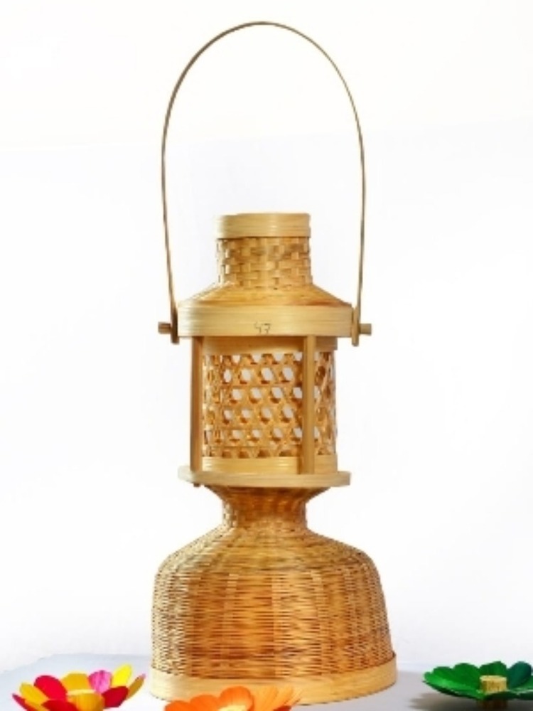 Bamboo Lampshade - Natural Bamboo, 10 Inch Cylindrical Design | Electric Powered, Traditional Style with Fluorescent Light Source