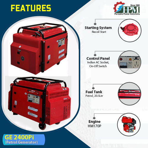 2.1 KVA Portable Petrol Generator Model Silent GE-2400Pi Recoil Start