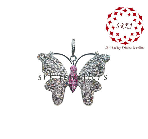 925 Starling silver Handmade Butterfly Shape Pave Diamond With Ruby Stone Fancy Pendant