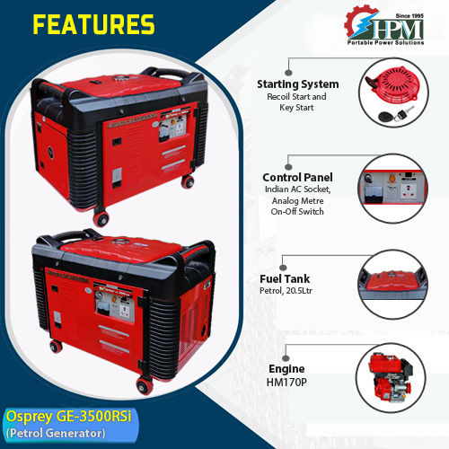 Petrol Generator 3.5 KVA Model Osprey GE-3500RSi Recoil and Self Start