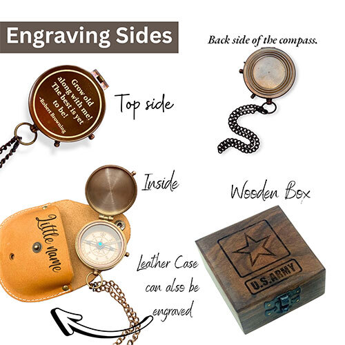 2 inches diameter brass Compass  Engraving Sides