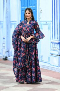 Indigo Floral Print Lehenga Set