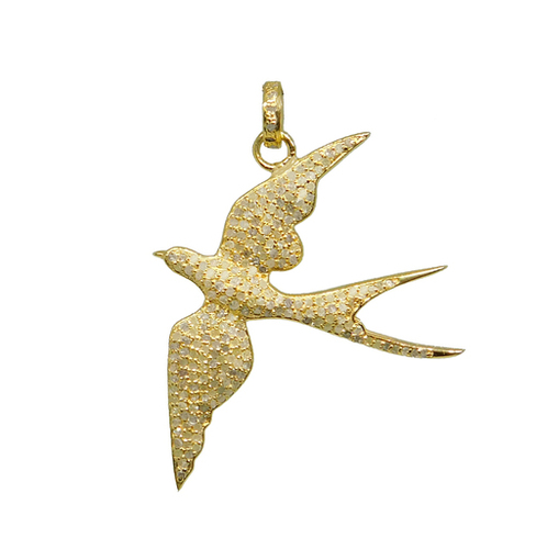 925 Starling silver Handmade Pave Diamond Yellow And Black Silver Bird Pendant