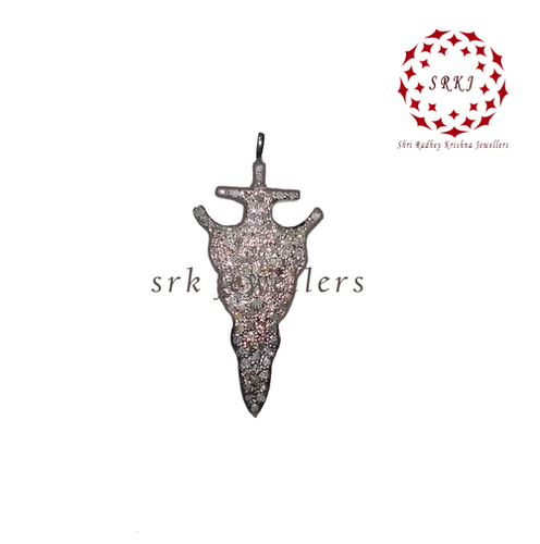 925 Sterling Silver Handmade Pave Diamond Arrow Head Stylish Pendant - Size 54x22 mm, Weight 4.300 Grams | Elegant Design, Pave Diamonds, Unisex Fashion Accessory