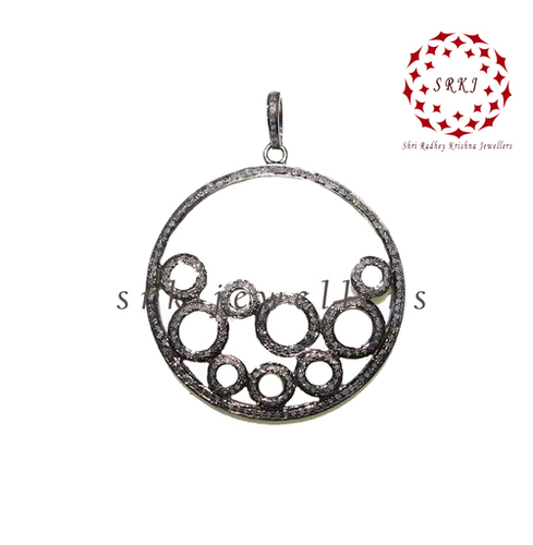925 Starling silver Pave Diamond Bubble Style Round Fancy Pendant