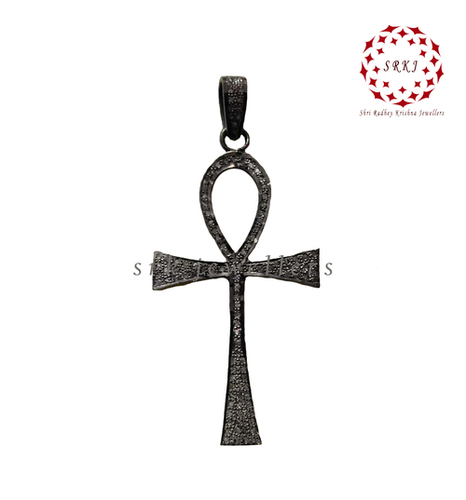 925 Starling silver Handmade Cross Stylish Fancy Pave Diamond Pendant