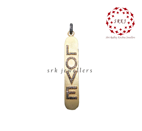 925 Sterling Silver Handmade Love Tag Pendant - 54x22 mm, Yellow/Black Color, 0.48 ct Pave Diamonds, Elegant Design, Luxury Jewelry