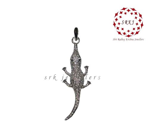 925 Sterling Silver Handmade Pave Diamond Alligator Style Pendant - 54x22 MM, 0.48 ct Diamond Weight | Elegant Design, Handcrafted Detail, Versatile Style