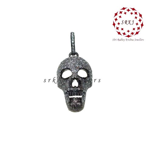 925 Starling silver Handmade Pave Diamond Mall Skull Shape Pendant