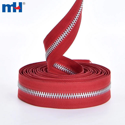 No. 8 Aluminum Teeth Zipper Long Chain Metal Zipper Chain Continuous Zipper Roll with Red Polyester Tape